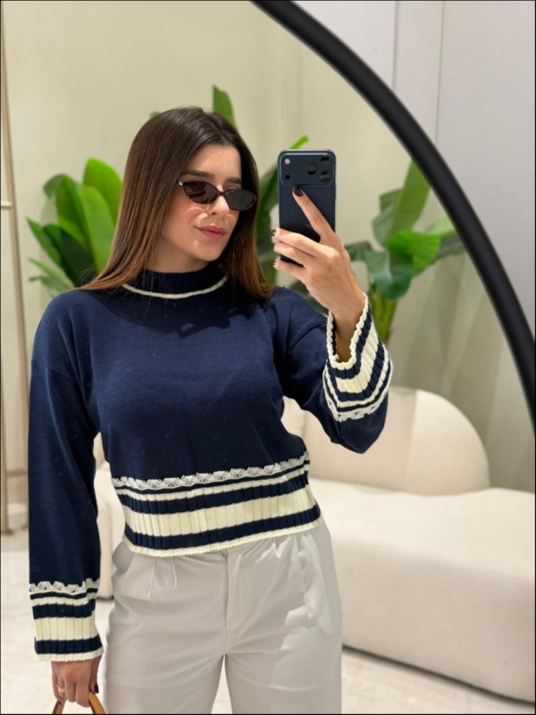 BLUSA BICOLOR MIRIANE - AZUL MARINHO