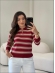 BLUSA MANGA LONGA LISTRADA ARY - Vermelho cherry com off white