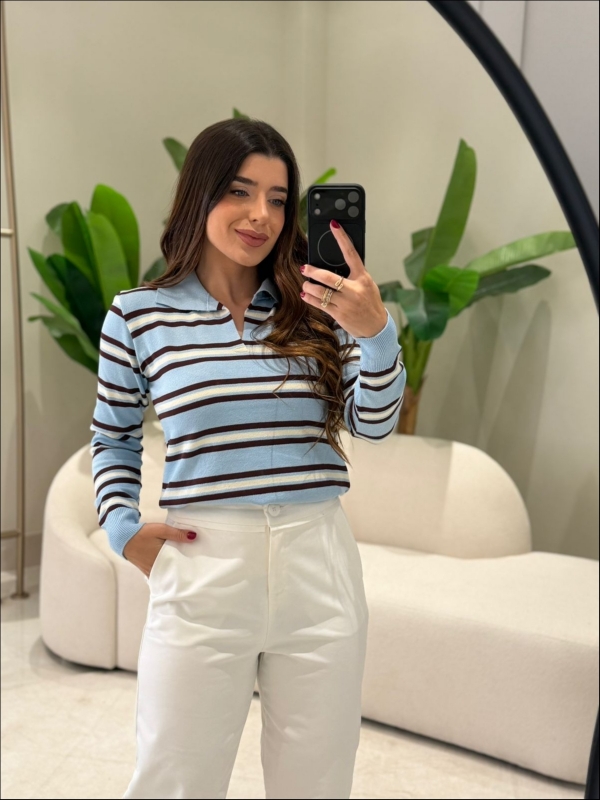 BLUSA MANGA LONGA LISTRADA ARY - AZUL BEBÊ/BERINJELA/DUNAS