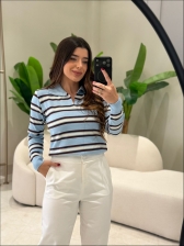 BLUSA MANGA LONGA LISTRADA ARY - AZUL BEBÊ/BERINJELA/DUNAS