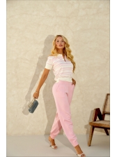 TSHIRT POLO LISTRAS - OFF WHITE/ ROSA BEBÊ
