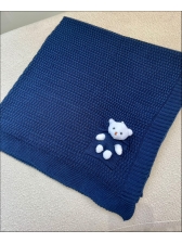 MANTA BEBÊ TRICOT URSO - AZUL MARINHO