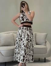 CROPPED COW PRINT AVULSO - Off white com Marrom foca