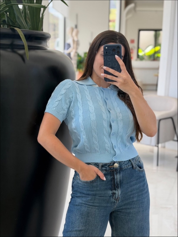 CROPPED POLO TRANÇAS - AZUL BEBE