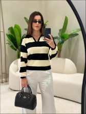 BLUSA POLO TATI - PRETO/OFF WHITE