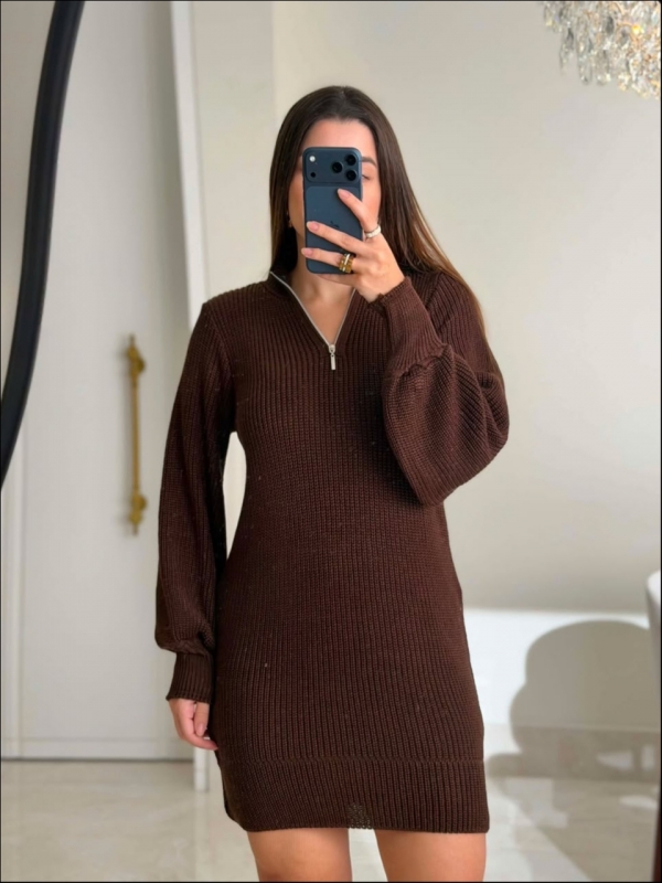 MAXI TRICOT ZIPER - MARROM