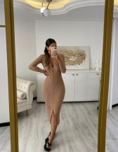 VESTIDO MIDI BOTÕES - Bege Novo