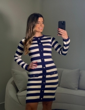 VESTIDO VICK - Azul marinho com off white