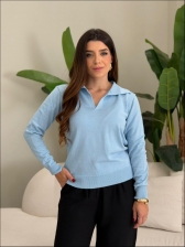 BLUSA ARY MANGA LONGA LISA AZUL BEBE M