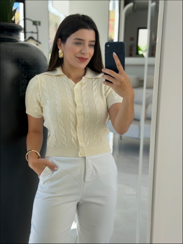 CROPPED POLO TRANÇAS - OFF WHITE