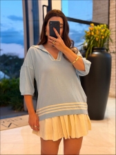 TSHIRT BERENICE - Azul bebê com off white