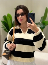 BLUSA POLO TATI - Off white com preto
