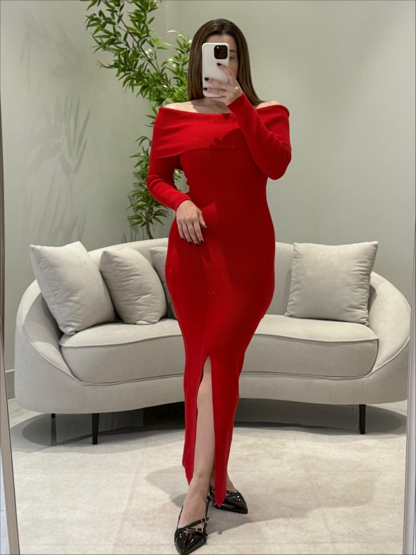 VESTIDO CANELADO OMBRO A OMBRO KAMALEAO - VERMELHO