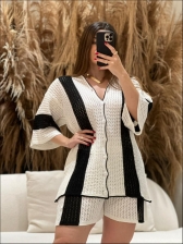 CONJUNTO SAIDA SHORT - BICOLOR - OFF WHITE/ PRETO