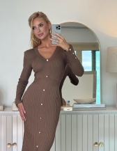 VESTIDO CANELADO HALEY - Caqui