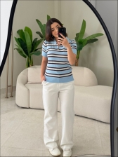 TSHIRT LISTRAS ARY - AZUL BEBÊ/BERINJELA/DUNAS