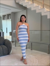 VESTIDO LISTRADO ANNE - AZUL BEBE