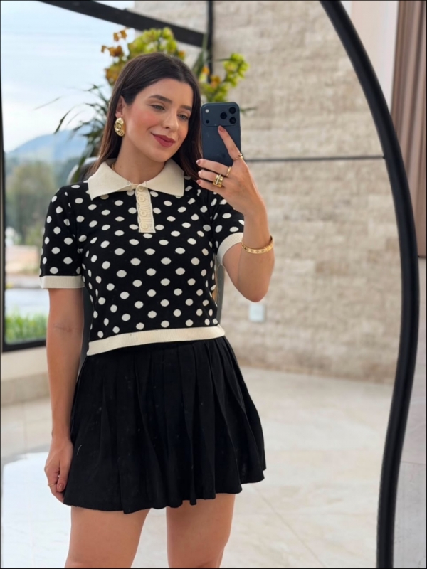 CROPPED BOTÕES POLO POÁ - PRETO/OFF WHITE