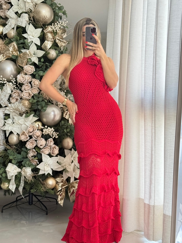 VESTIDO BABADOS AURORA - Vermelho vivo