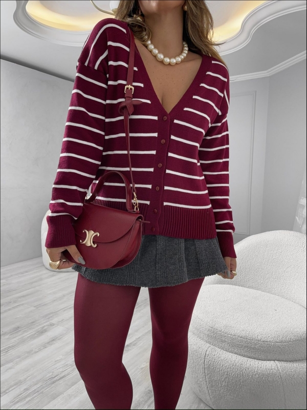 CASACO LISTRADO ROSANA - Vermelho cherry com off white