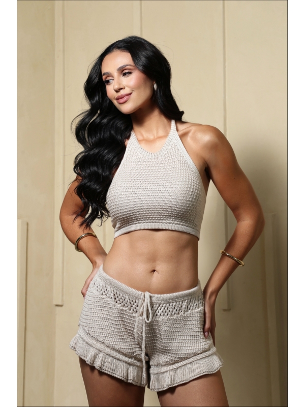 CONJUNTO SHORT BABADO - AREIA