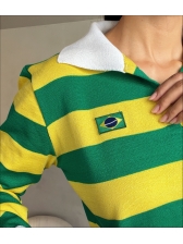 BLUSA MANGA LONGA POLO  LISTRADA 3 CORES BRASIL - VERDE/AMARELO/BRANCO