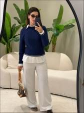 BLUSA BICOLOR VANESSA - AZUL MARINHO/OFF WHITE