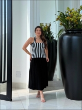 SAIA PLISSADA MODAL - PRETO