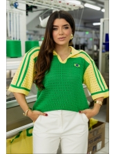 TSHIRT RENDADA BRASIL - VERDE COM  MANGA AMARELO