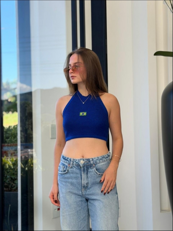 TOP APLIQUE BANDEIRA - AZUL BIC