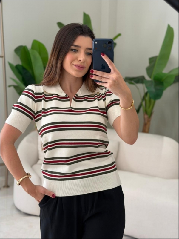 TSHIRT LISTRAS ARY - OFF WHITE/ VERMELHO/ VERDE