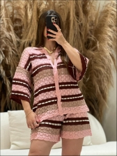 CONJUNTO LISTRADO BETH - ROSE/MARSALA/BEGE