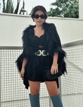 PONCHO FLAME COM PELE - Preto