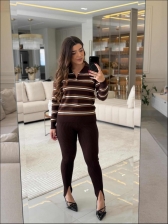 BLUSA MANGA LONGA LISTRADA ARY - MARROM/BRONZE/DUNAS