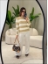 BLUSA LISTRADA PÉTALA - Areia com Branco