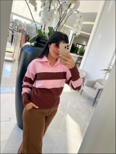 BLUSA POLO LISTRADA TELMA - ROSA BEBE/MARROM