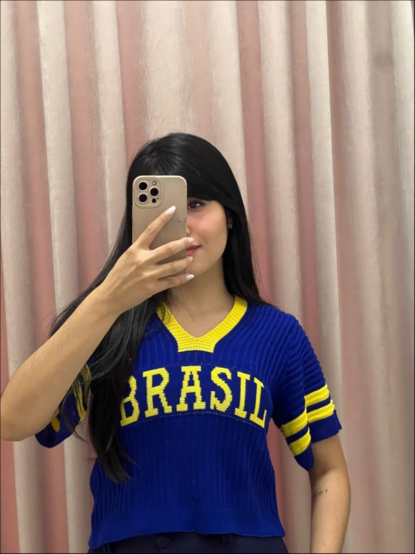 CROPPED NEW BRASIL - AZUL BIC/ AMARELO