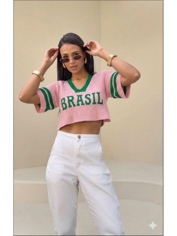 CROPPED NEW BRASIL - ROSA BEBE