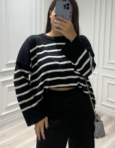 MAXI TRICOT LISTRAS CHLOE - Preto com off white