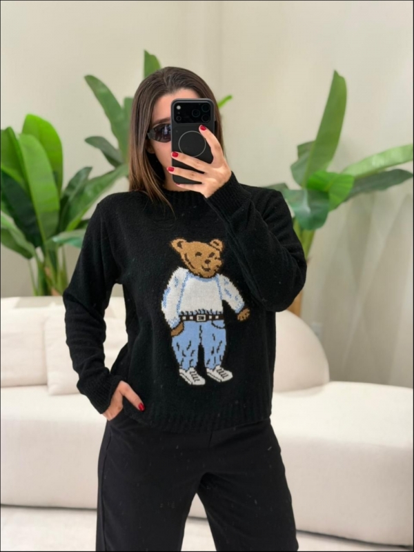 BLUSA MOUSSE URSO BRUNA - PRETO