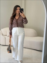 CASACO LISTRADO ROSANA - Marrom com off white