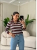 BLUSA MANGA LONGA LISTRADA ARY - BERINJELA/AZUL BEBE/ OFF WHITE