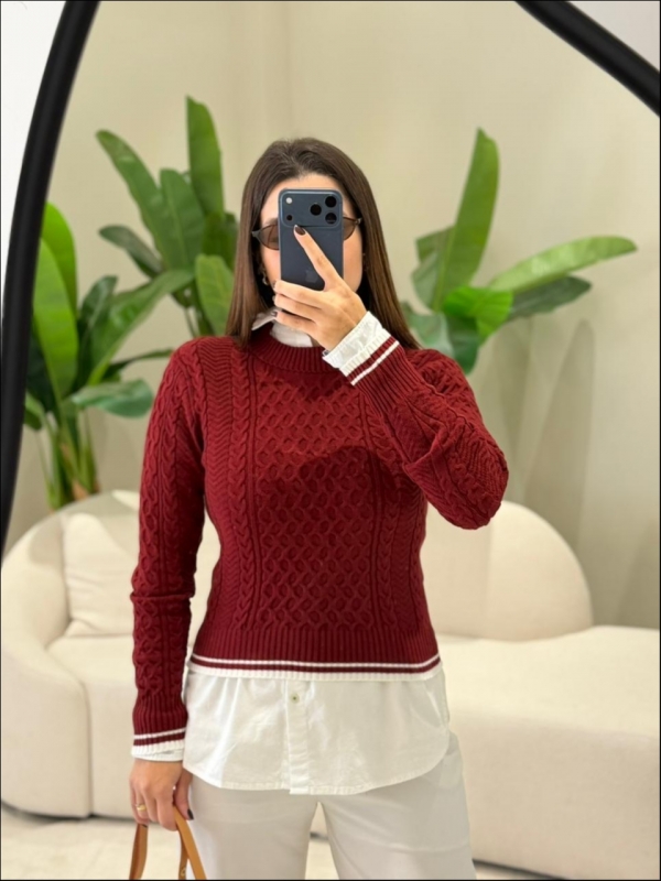 BLUSA BICOLOR VANESSA - MARSALA/OFF WHITE
