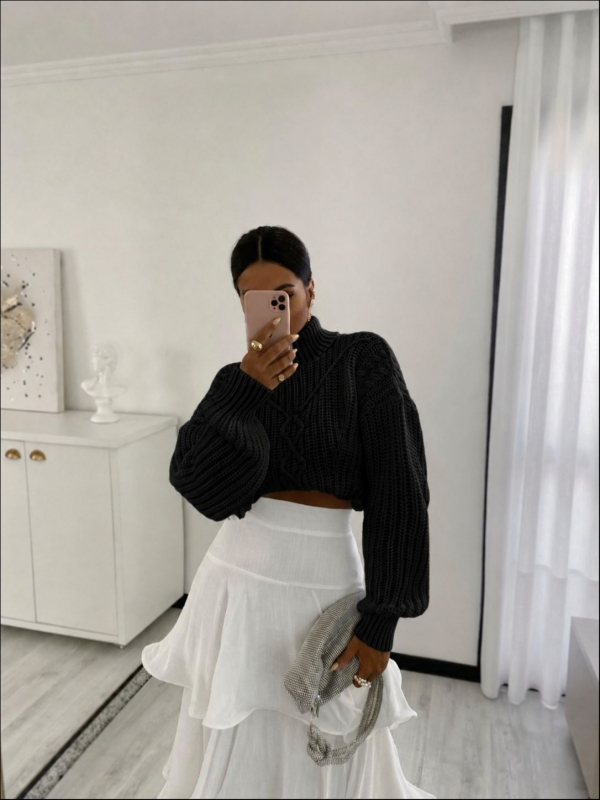 CROPPED RELEVO MAQUINA 3 GOLA ALTA - Preto