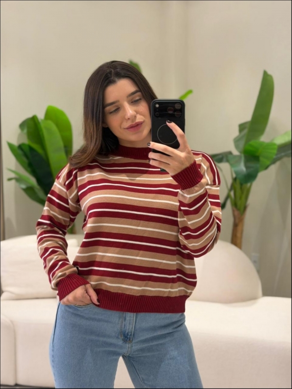 BLUSA PAMELA LISTRADA - Vermelho cherry com off white