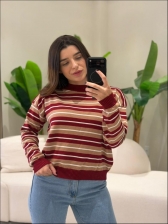 BLUSA PAMELA LISTRADA - Vermelho cherry com off white