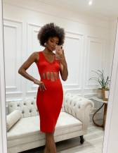 VESTIDO SEM MANGA VAZADO - CORAL