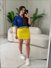 CROPPED GOLA POLO BANDEIRA - AZUL BIC