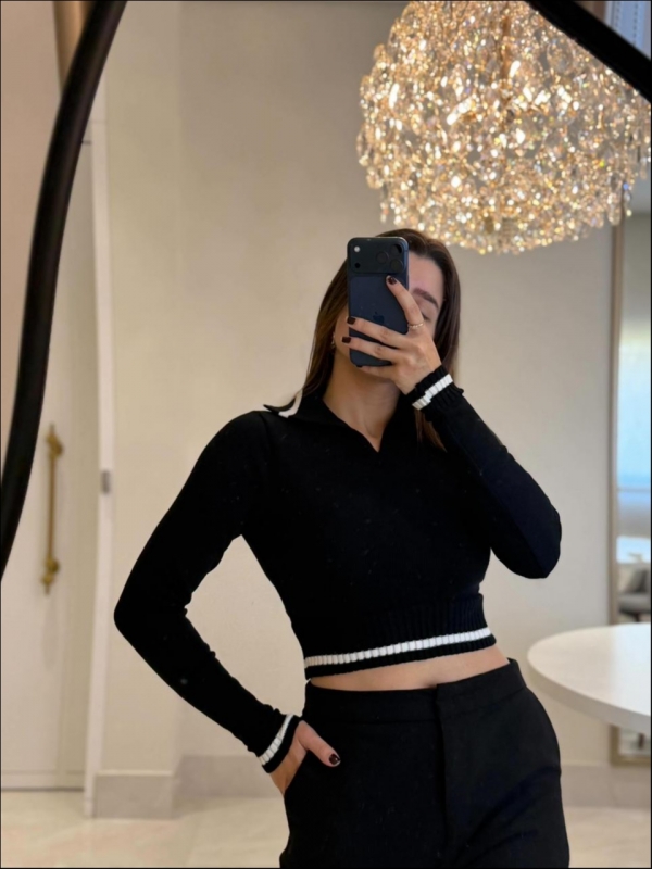 CROPPED POLO TAIS - PRETO