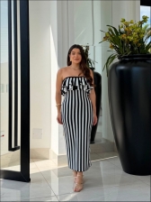 VESTIDO LISTRADO CELINE - PRETO COM BRANCO